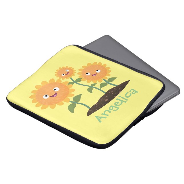 Funda Para Portátil Hermosos girasoles alegres sonrientes ilustracion  (Superior anverso)