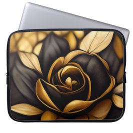 FUNDA PARA PORTÁTIL HERMOSOS ROSAS NEGROS Y ORO