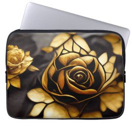 FUNDA PARA PORTÁTIL HERMOSOS ROSAS NEGROS Y ORO