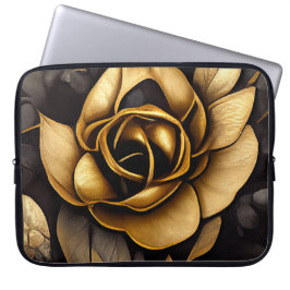 FUNDA PARA PORTÁTIL HERMOSOS ROSAS NEGROS Y ORO