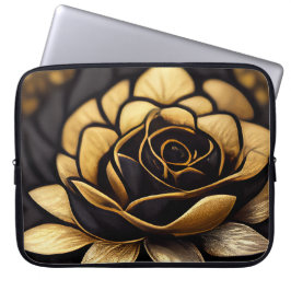 FUNDA PARA PORTÁTIL HERMOSOS ROSAS NEGROS Y ORO