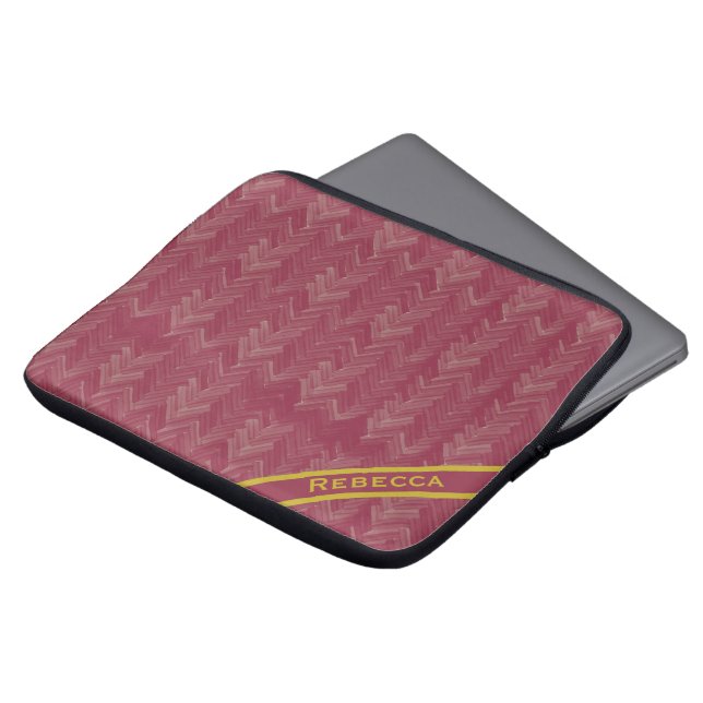 Funda Para Portátil Herringbone Chevron Patrón lujoso rojo personal (Superior anverso)