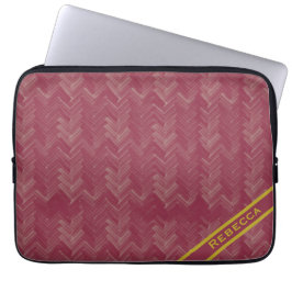 Funda Para Portátil Herringbone Chevron Patrón lujoso rojo personal