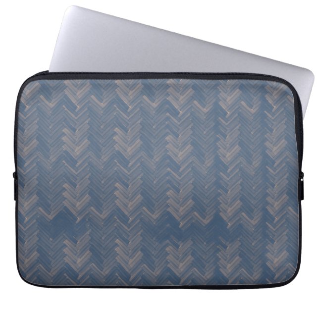 Funda Para Portátil Herringbone Chevron Patrón Retro Azul (Frente)