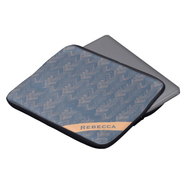 Funda Para Portátil Herringbone Chevron Patrón Retro Azul Personal (Superior anverso)