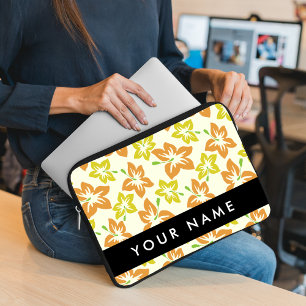 Funda Para Portátil Hibisco Amarillo, Hibisco Naranja, Tu Nombre