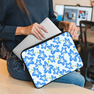 Funda Para Portátil Hibisco Azul, Flores Azules, Patrón De Flores
