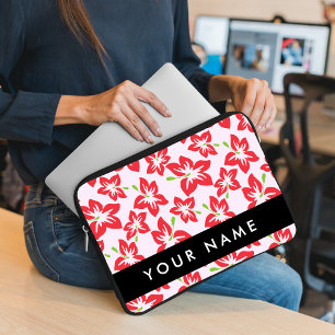 Funda Para Portátil Hibisco Rojo, Flores Rojas, Tu Nombre