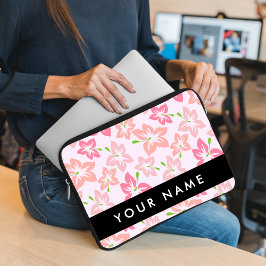 Funda Para Portátil Hibisco Rosa, Flores Rosadas, Tu Nombre
