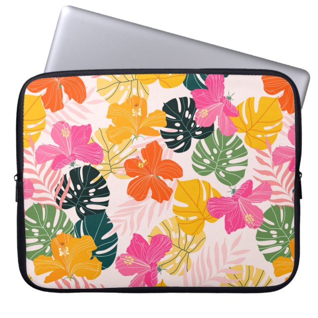 Funda Para Portátil Hibiscus and monstera hojas patrón tropical desi (Frente)