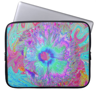 Funda Para Portátil Hibiscus psicodélico retro arcoiris azul