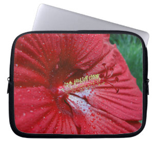 Funda Para Portátil Hibiscus Rojo Con Lluvias