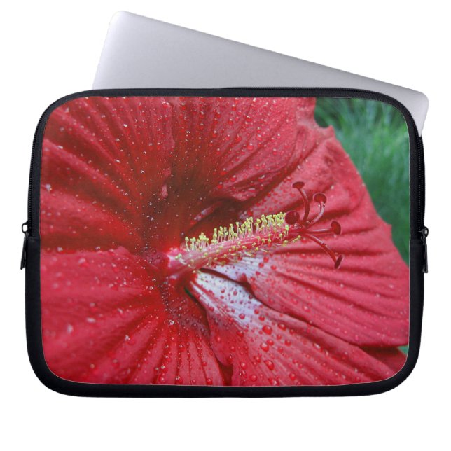 Funda Para Portátil Hibiscus Rojo Con Lluvias (Frente)
