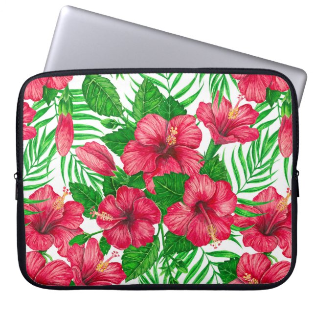 Funda Para Portátil Hibiscus y hojas de palmera (Frente)
