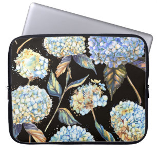 Funda Para Portátil Hidrangea Azul Acuarela: Patrón oscuro sin foco