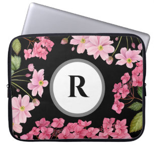 Funda Para Portátil Hidrangea rosa acuarela y anémona japonesa