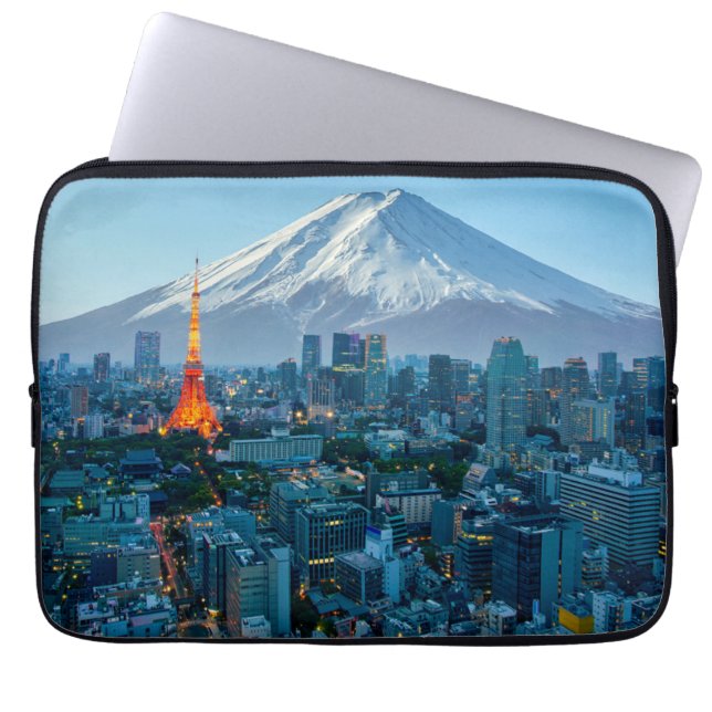 Funda Para Portátil Hielo y nieve | Línea Skyline Mt. Fuji y Tokio (Frente)