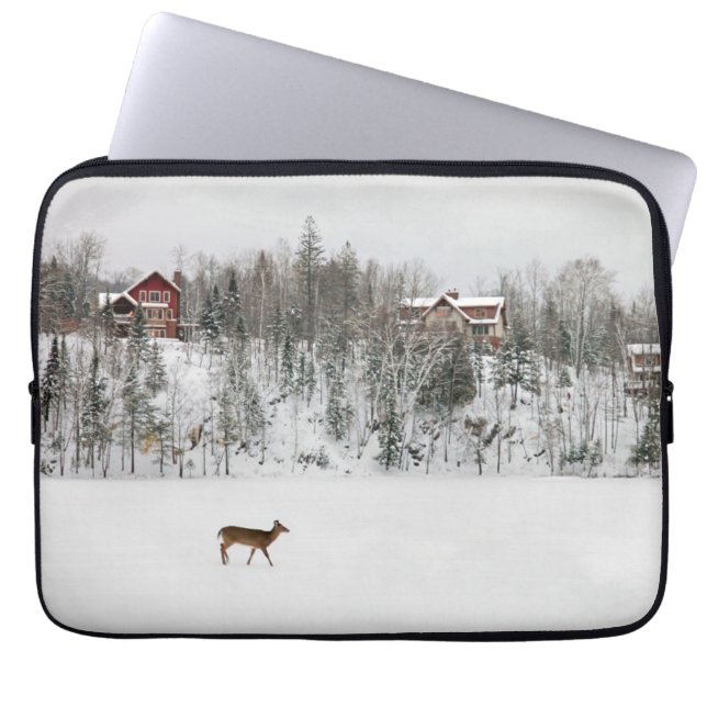Funda Para Portátil Hielo y nieve | Venado en Quebec de nieve, Canadá (Frente)