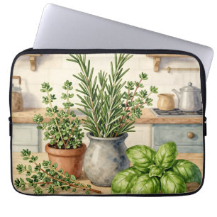 Funda Para Portátil Hierbas frescas de cocina acuarela