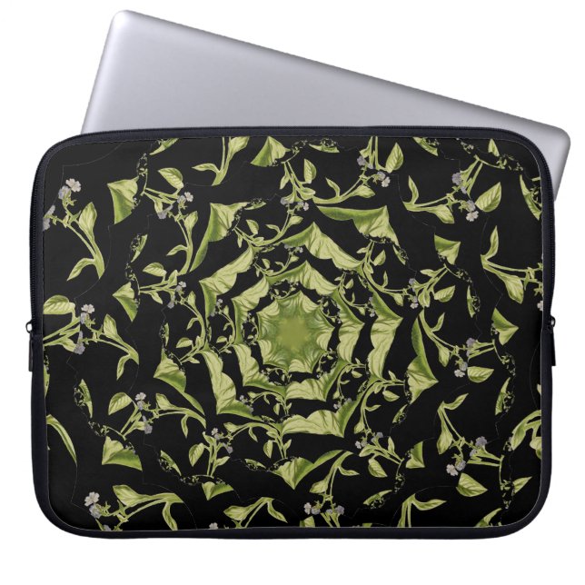 Funda Para Portátil Hipnosis de naturaleza verde y negra fractal (Frente)