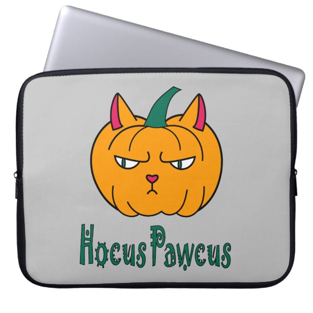 Funda Para Portátil Hocucus pawcus Halloween calabaza ginger cat magia (Frente)