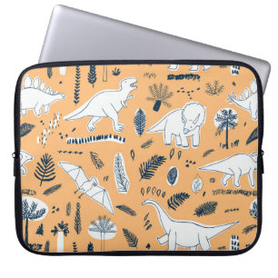 Funda Para Portátil Hojas de dinosaurio y palmas: Patrón de diversión