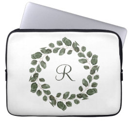 Funda Para Portátil Hojas de eucalipto elegantes modernas con monogram