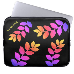 Funda Para Portátil Hojas de Laurel multicolores sobre negro