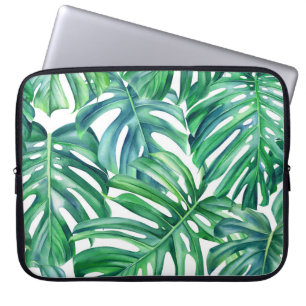 Funda Para Portátil Hojas de Monstera: Patrón de jungla acuarela.