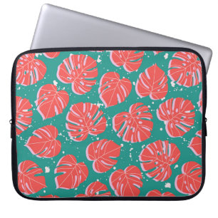 Funda Para Portátil Hojas de monstera roja en un patrón verde sin cost