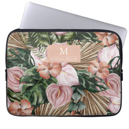 Funda Para Portátil Hojas de palma de jungla flores de la selva rosada