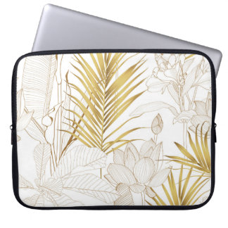 Funda Para Portátil Hojas de palma doradas de línea floral exótica tro