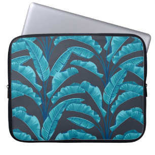 Funda Para Portátil Hojas de plátano sin foco. Patrón tropical vintage