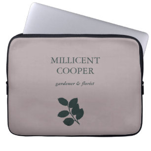 Funda Para Portátil Hojas grises oscuras, silueta morada