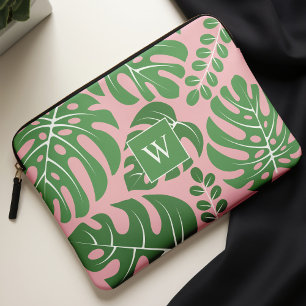 Funda Para Portátil Hojas monstruales rosadas y verdes
