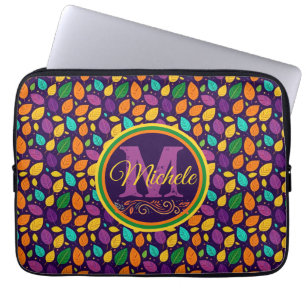 Funda Para Portátil Hojas otoñales vibrantes monograma