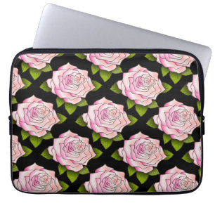 Funda Para Portátil Hojas para portátiles negras con dibujos de rosa r