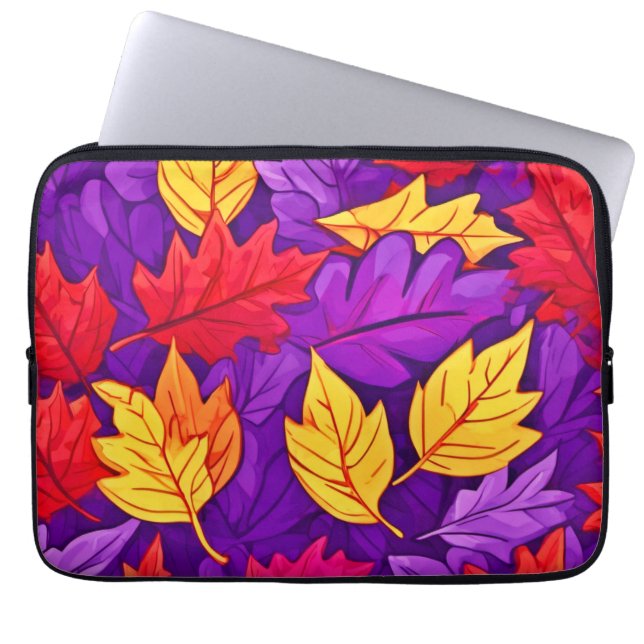 Funda Para Portátil Hojas Personalizados vívidas: morado, amarillo, ro (Frente)