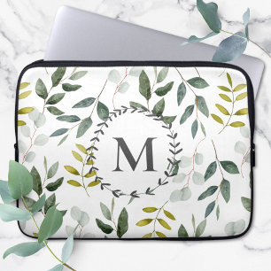 Funda Para Portátil Hojas Tropicales de Eucalipto Verde Monogramadas