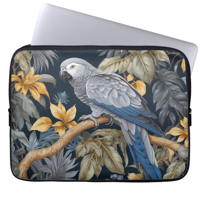 Funda Para Portátil Hojas tropicales de loro gris africano (Frente)