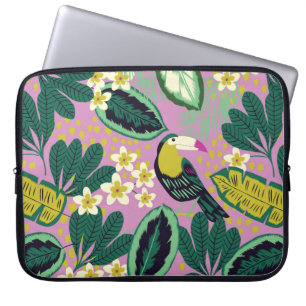Funda Para Portátil Hojas tropicales, flores y pájaro toscano sin sol