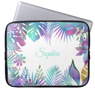 Funda Para Portátil Hojas tropicales irlandesas, nombre morado DIY, bl