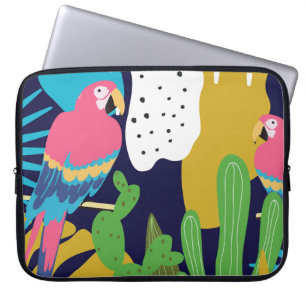 Funda Para Portátil Hojas tropicales, loros: fondo de verano.