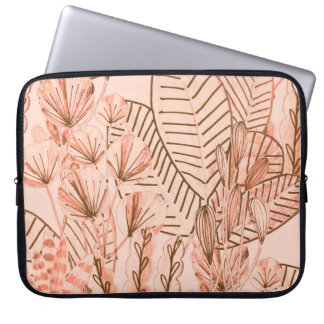 Funda Para Portátil Hojas Tropicales: Patrón Creativo Dibujado A Mano.