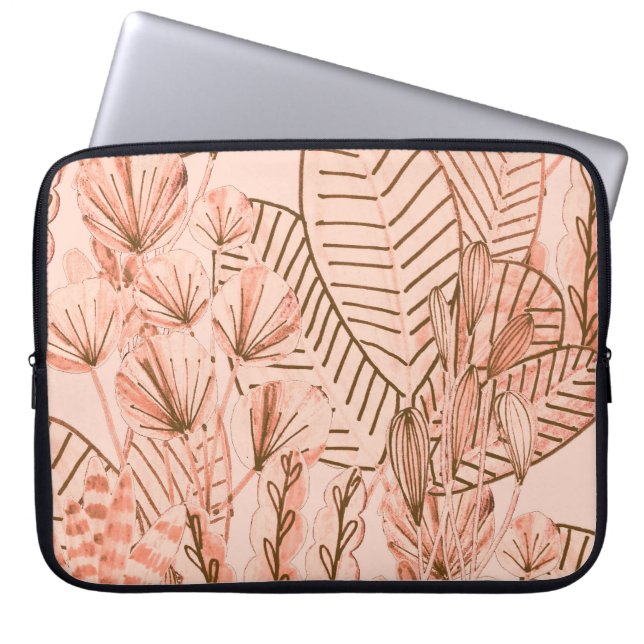 Funda Para Portátil Hojas Tropicales: Patrón Creativo Dibujado A Mano. (Frente)