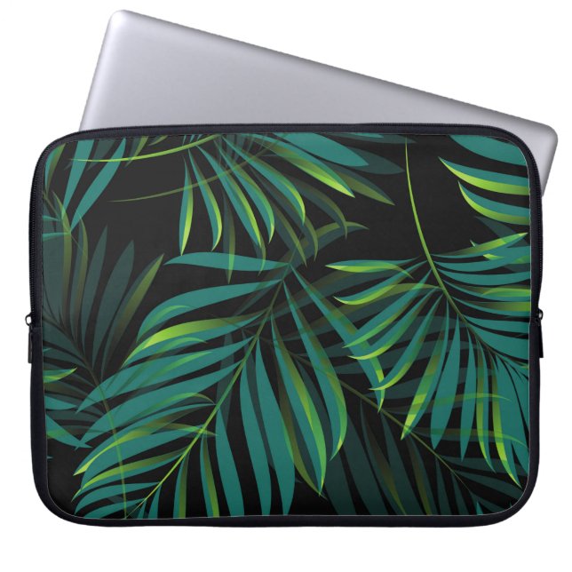 Funda Para Portátil Hojas tropicales verdes de palma. Gráfico de patro (Frente)