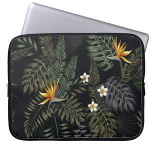 Funda Para Portátil Hojas tropicales y flores de estilo nocturno. Se