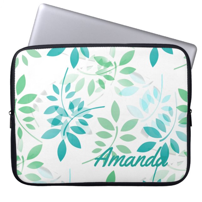 Funda Para Portátil Hojas verdes azules (Frente)