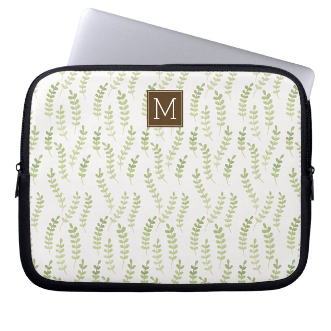 Funda Para Portátil Hojas verdes monogramadas (Frente)