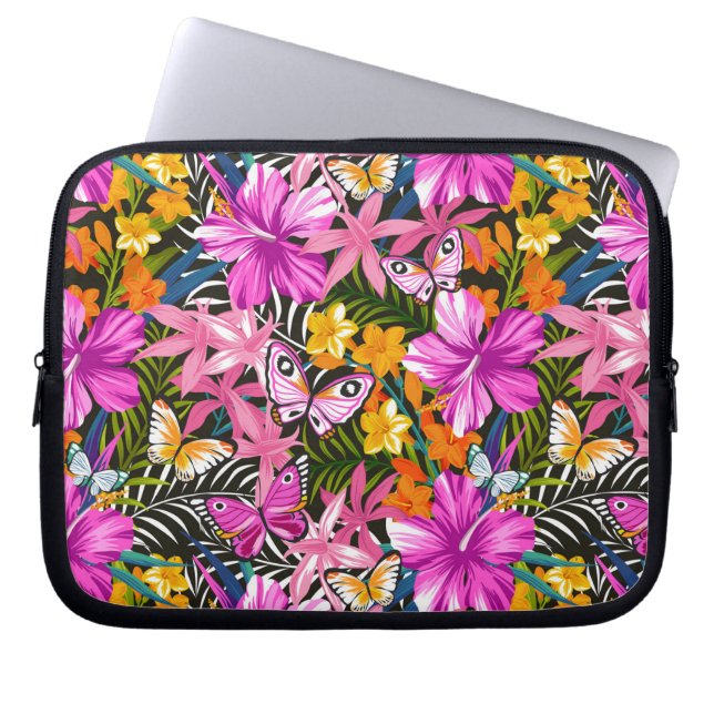 Funda Para Portátil Hojas y flores tropicales (Frente)